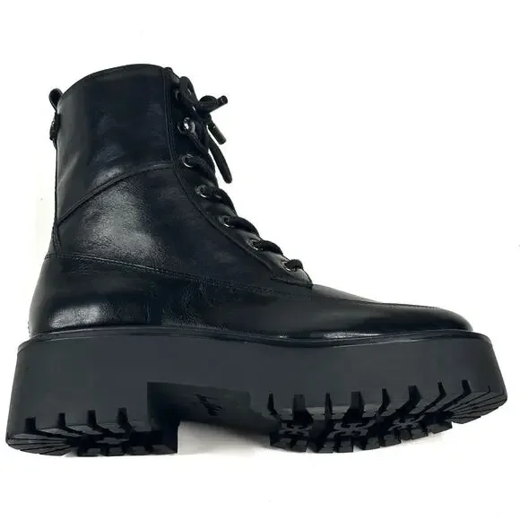 Sam Edelman Elliot Black Leather Platform Combat Boot Lace Up Womens 7M New $180 - Picture 8 of 13